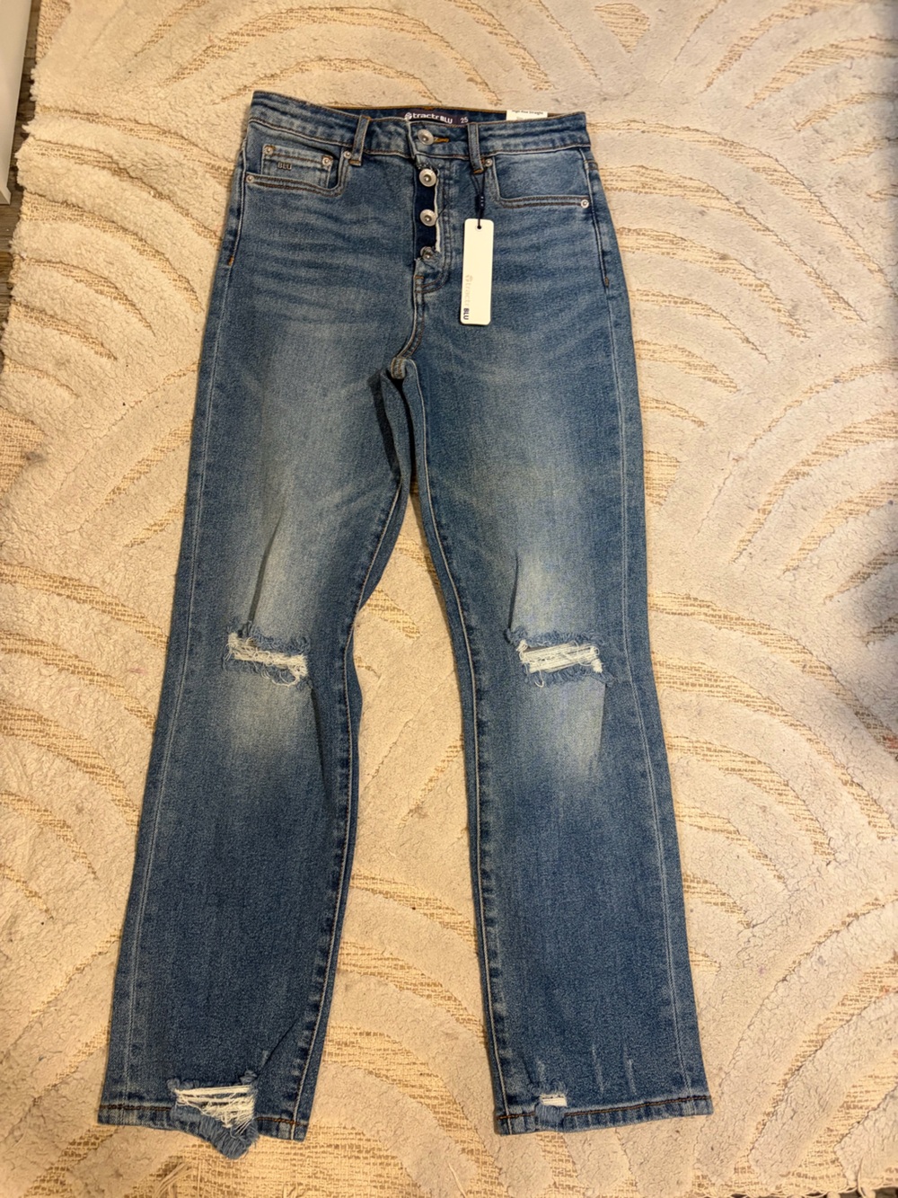 Tractr Blu Women’s High Rise Straight Distressed Blue Jeans - Picture 2 of 5